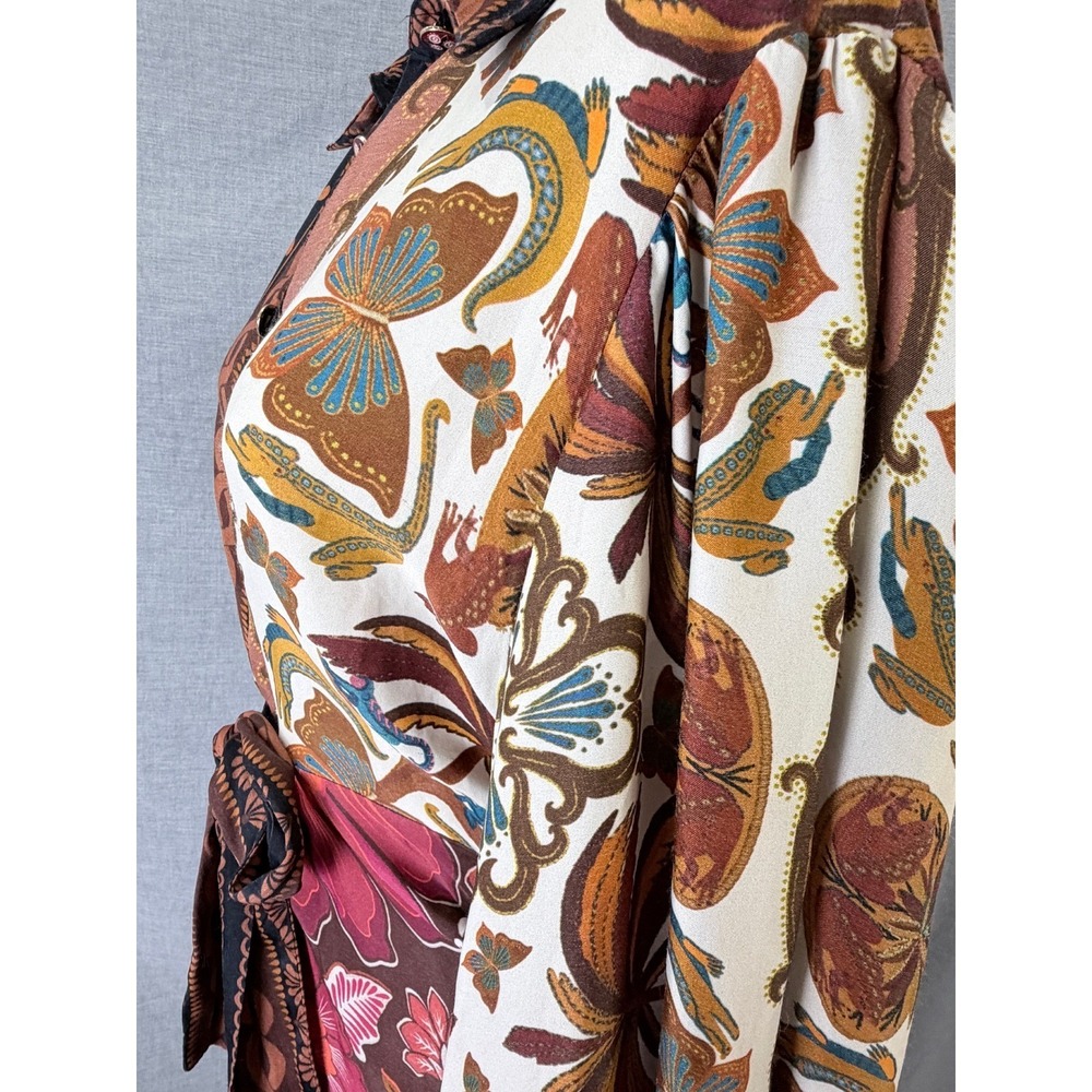 FARM Rio Mixed Floral Patchwork Print Tie Waist Long Sleeve Maxi Dress M - Picture 11 of 14